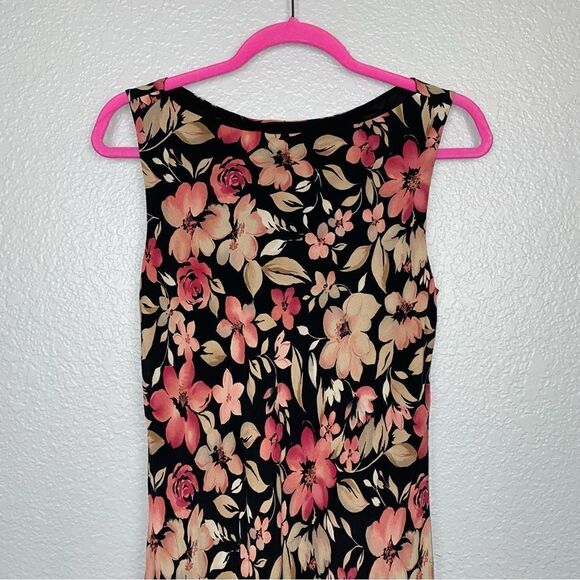 Charter Club Silk Floral Print Round Neck Sleeveless Maxi Dress Black Size 8 - Picture 3 of 9